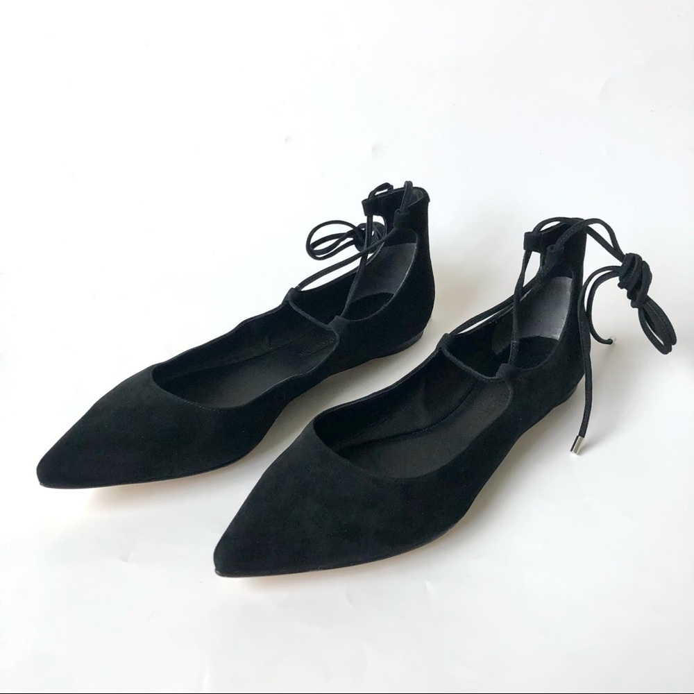 Sigerson Morrison Viata Black Suede Pointed Toe Ankle Tie Flats Size 8B